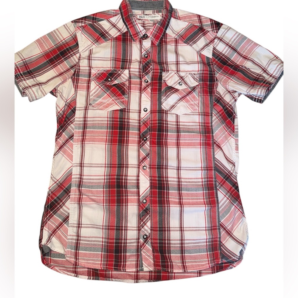 BKE BUCKLE Pearl Snap SHIRTS Mens L Short Sleeve Plaid Western Cowboy